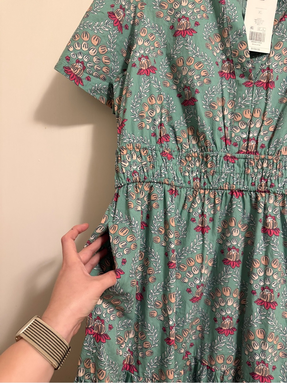 crown & ivy Teal Maxi Dress with Pink Floral Motif - Picture 5 of 9